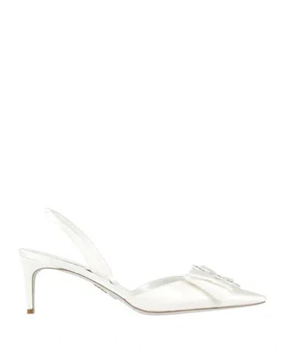 René Caovilla Rene' Caovilla Woman Pumps Ivory Size 9.5 Textile Fibers In White