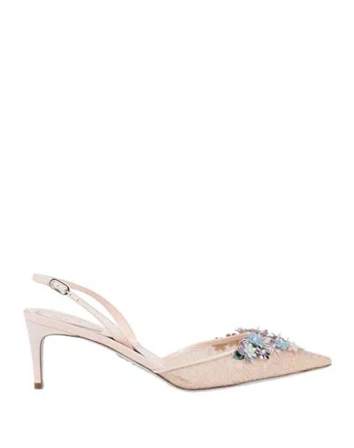 René Caovilla Rene' Caovilla Woman Pumps Light Pink Size 7 Textile Fibers, Leather