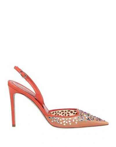 René Caovilla Rene' Caovilla Woman Pumps Mandarin Size 7 Textile Fibers, Leather In Red