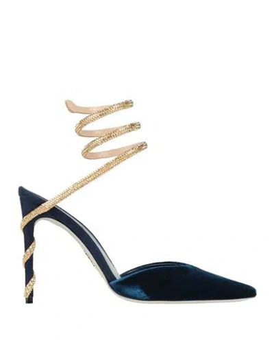 René Caovilla Rene' Caovilla Woman Pumps Navy Size 8 Textile Fibers In Blue