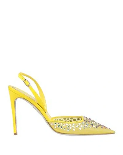 René Caovilla Rene' Caovilla Woman Pumps Pastel Yellow Size 7 Textile Fibers, Leather