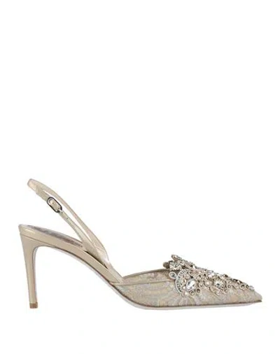 René Caovilla Rene' Caovilla Woman Pumps Platinum Size 11 Textile Fibers, Leather In Gray