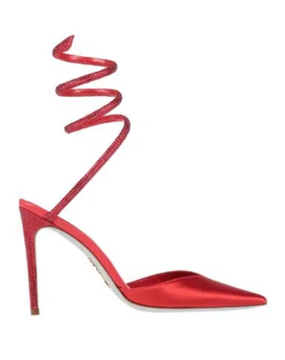René Caovilla Rene' Caovilla Woman Pumps Tomato Red Size 7 Textile Fibers In Tomato Red