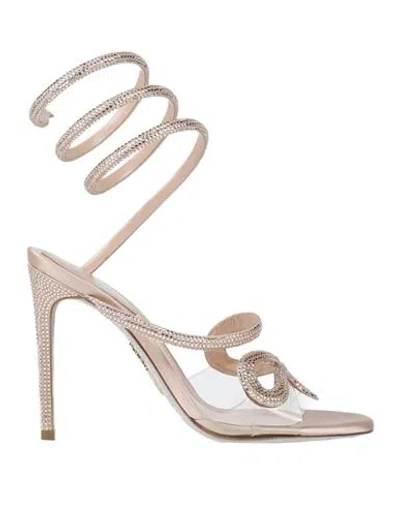 René Caovilla Rene' Caovilla Woman Sandals Beige Size 6 Textile Fibers, Plastic