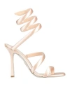 René Caovilla Snake-wrap Satin Stiletto Sandals In Beige