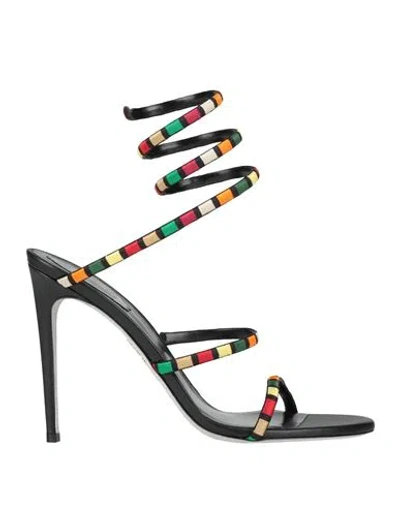 RENÉ CAOVILLA RENE' CAOVILLA WOMAN SANDALS BLACK SIZE 6 TEXTILE FIBERS