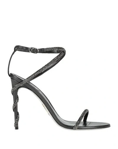 René Caovilla Rene' Caovilla Woman Sandals Black Size 9 Leather, Textile Fibers In Blue