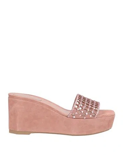 René Caovilla Rene' Caovilla Woman Sandals Blush Size 8 Leather, Textile Fibers In Pink