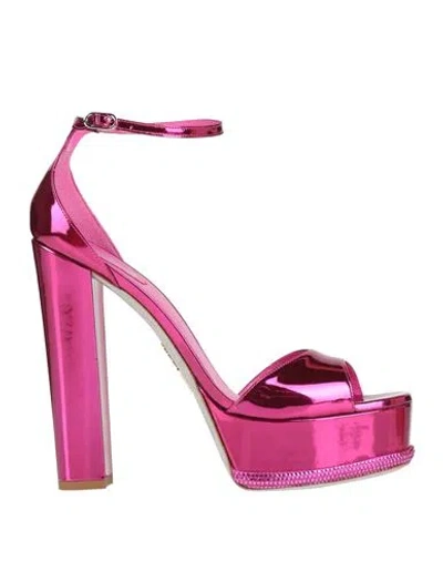 René Caovilla Rene' Caovilla Woman Sandals Fuchsia Size 11 Calfskin In Pink