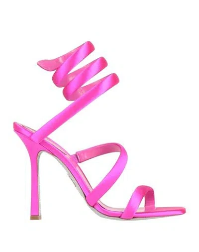 René Caovilla Rene' Caovilla Woman Sandals Fuchsia Size 8.5 Textile Fibers In Pink
