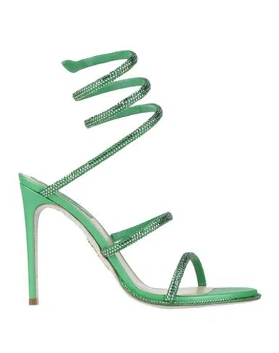 René Caovilla Rene' Caovilla Woman Sandals Green Size 7 Textile Fibers, Leather