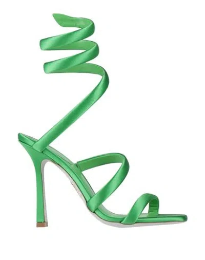 RENÉ CAOVILLA RENE' CAOVILLA WOMAN SANDALS GREEN SIZE 7.5 TEXTILE FIBERS