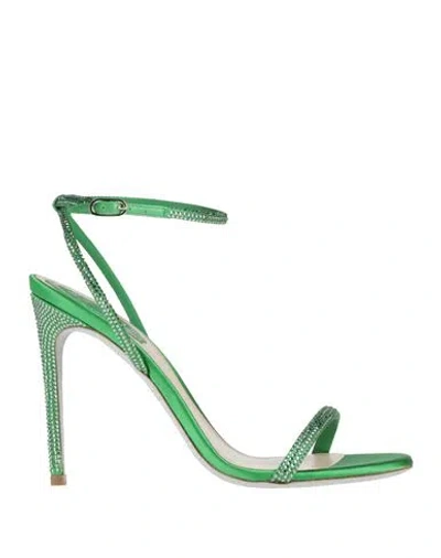 René Caovilla Rene' Caovilla Woman Sandals Green Size 8 Leather, Textile Fibers