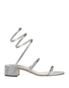 René Caovilla Rene' Caovilla Woman Sandals Grey Size 6.5 Textile Fibers In Silver
