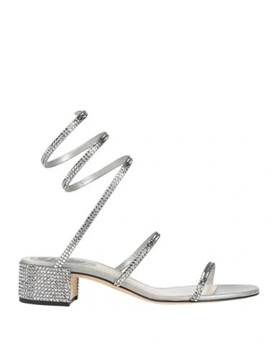 René Caovilla Rene' Caovilla Woman Sandals Grey Size 6.5 Textile Fibers In Silver