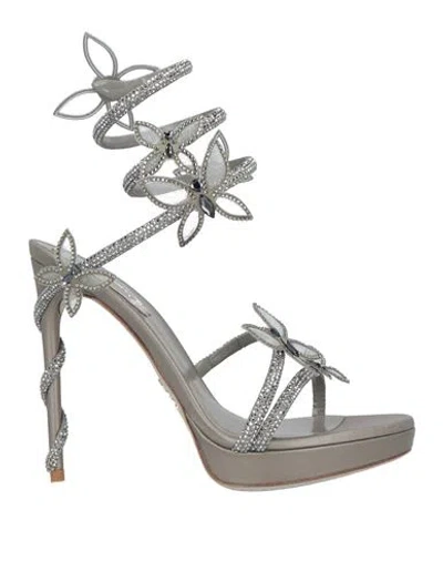 René Caovilla Rene' Caovilla Woman Sandals Grey Size 8 Textile Fibers In Gray