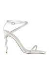 René Caovilla Rene' Caovilla Woman Sandals Ivory Size 9 Leather, Textile Fibers In White