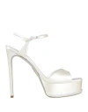 René Caovilla Rene' Caovilla Woman Sandals Ivory Size 11.5 Textile Fibers In White