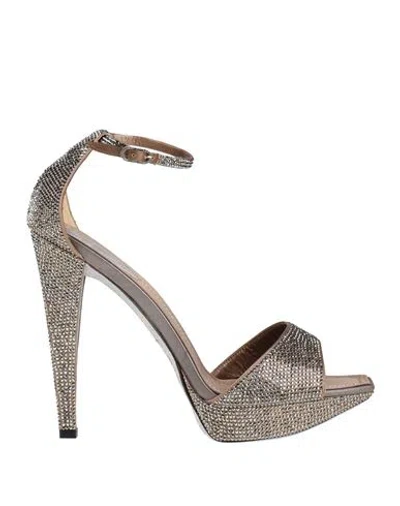 René Caovilla Rene' Caovilla Woman Sandals Khaki Size 10 Textile Fibers In Beige