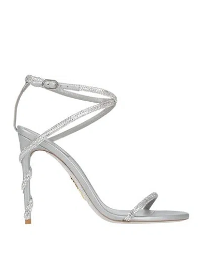 René Caovilla Rene' Caovilla Woman Sandals Light Grey Size 8 Leather, Textile Fibers