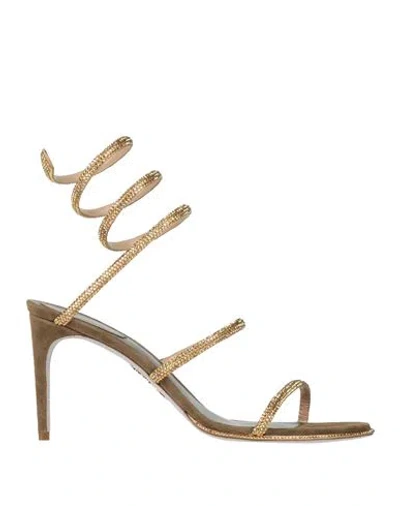 René Caovilla Rene' Caovilla Woman Sandals Military Green Size 7.5 Textile Fibers In Gold