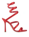 René Caovilla Cleo Snake Spiral Satin Sandals In Red
