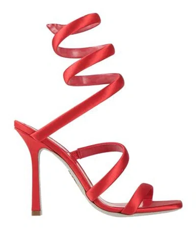 René Caovilla Cleo Snake Spiral Satin Sandals In Red