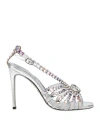 René Caovilla Rene' Caovilla Woman Sandals Silver Size 8 Textile Fibers, Leather In Silver