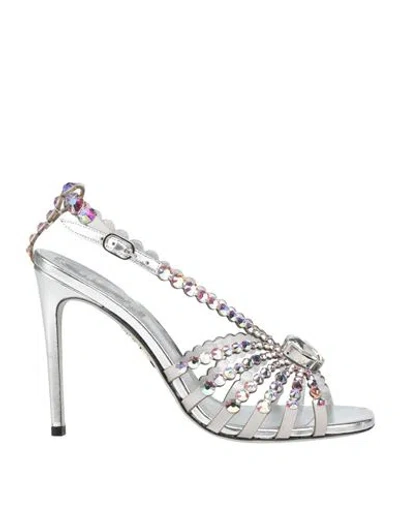 René Caovilla Rene' Caovilla Woman Sandals Silver Size 8 Textile Fibers, Leather