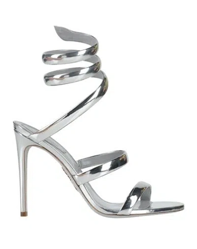 René Caovilla 105mm Mirror Leather Sandals In Silver