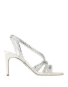 René Caovilla Rene' Caovilla Woman Sandals White Size 7 Textile Fibers In Silver