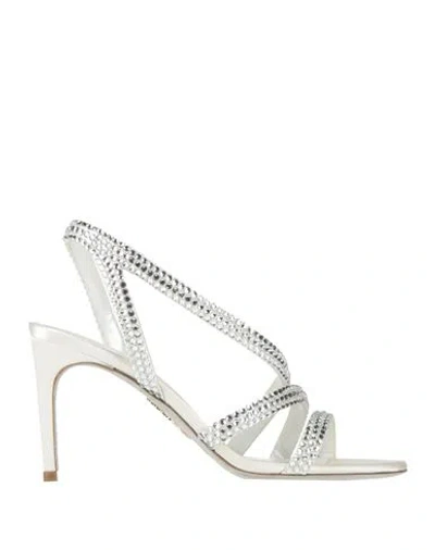 René Caovilla Rene' Caovilla Woman Sandals White Size 7 Textile Fibers In Silver