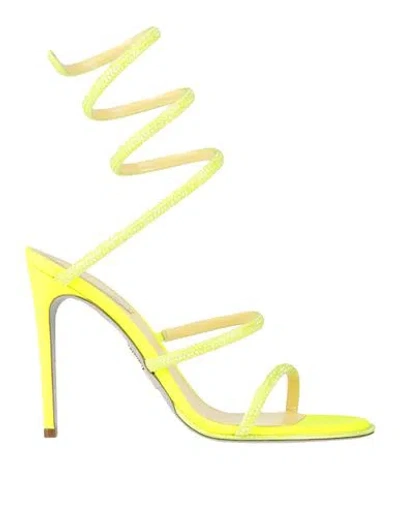 René Caovilla Rene' Caovilla Woman Sandals Yellow Size 8 Textile Fibers, Leather