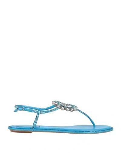 René Caovilla Rene' Caovilla Woman Thong Sandal Azure Size 8 Textile Fibers In Blue