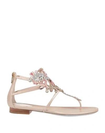 René Caovilla Rene' Caovilla Woman Thong Sandal Beige Size 8 Lambskin In Neutral