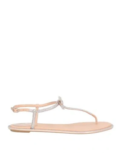 René Caovilla Rene' Caovilla Woman Thong Sandal Beige Size 8 Textile Fibers In Neutral