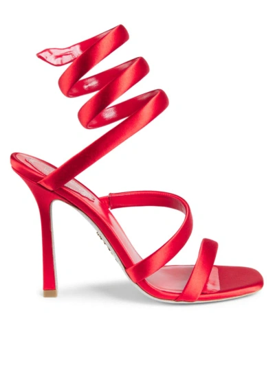 René Caovilla Women's 105mm Satin Wrap Sandals In Red