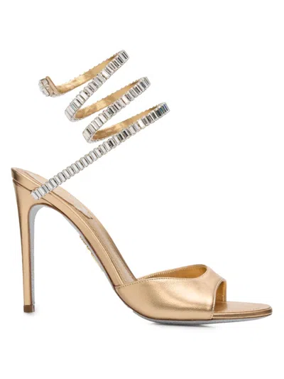 René Caovilla Women's 110mm Embellished Wrap Leather Sandals In Gold