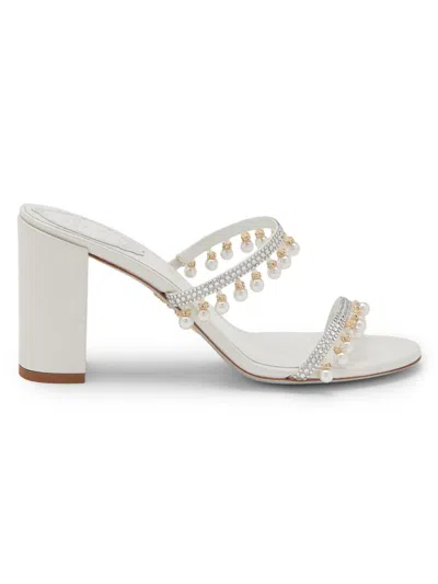 René Caovilla Women's 80mm Chandelier Imitation Pearl & Rhinestone Satin Mules In White