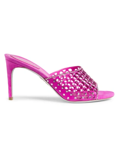 René Caovilla Women's 80mm Crystal-embellished Suede Mules In Fuxia Suede