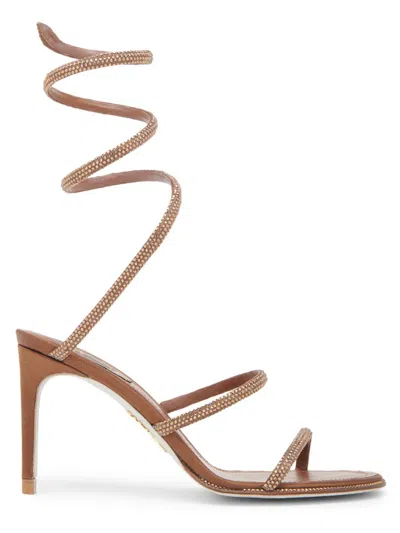 René Caovilla Women's 80mm Crystal-embellished Satin Sandals In Brown