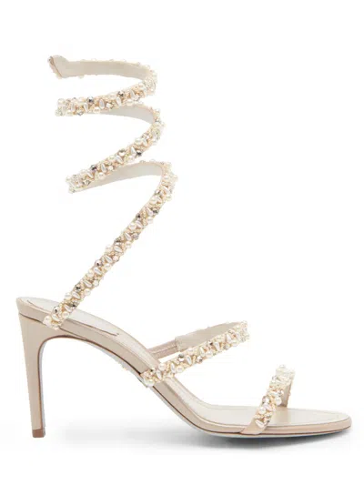 René Caovilla Women's 80mm Embellished Satin Sandals In Neutral