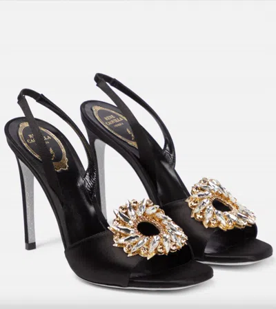 René Caovilla Amanda 105 Embellished Satin Sandals In Black