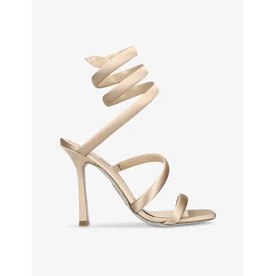 René Caovilla Satin Cleo Heeled Sandals 105 In Beige