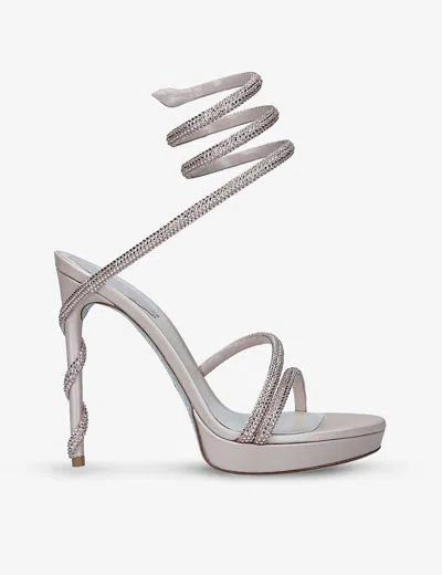 René Caovilla Womens Blush Cleo Crystal-embellished Leather Heeled Platform Sandals In Beige
