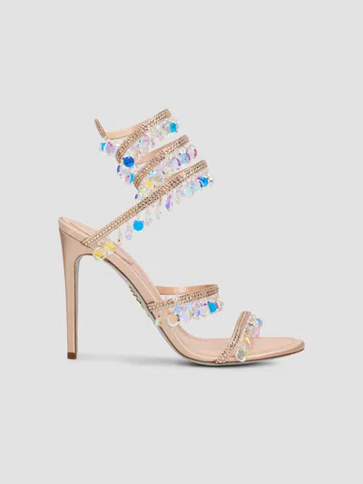 René Caovilla 105mm Embellished Satin Snake-wrap Sandals In Nude