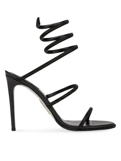 René Caovilla Women's Cleo 105mm Leather Wraparound Sandals In Black Lamb