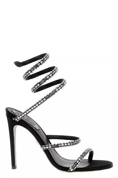 René Caovilla 105mm Cleo Leather Baguette Crystal Sandals In Black