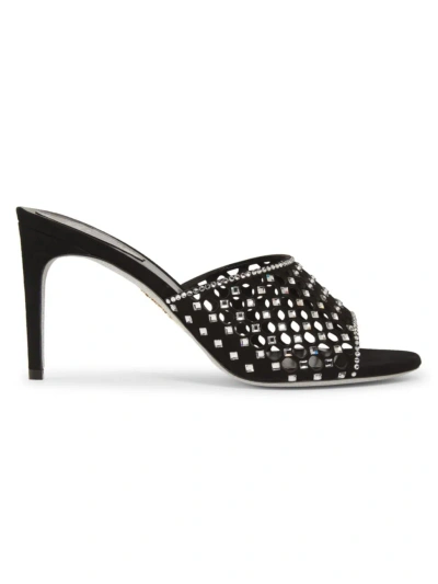 René Caovilla Women's Crystal-embellished 75mm Suede Sandals In Black