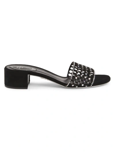 René Caovilla Women's Suede 40mm Crystal-embellished Sandals In Black